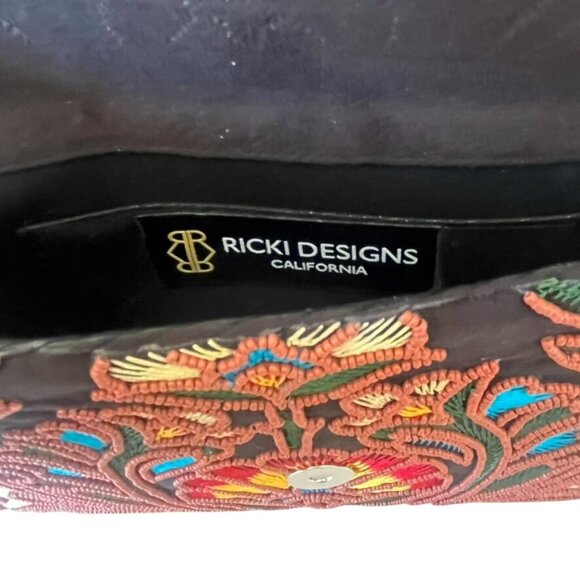 Embroidered Beaded Floral Clutch/Shoulder Bag By Ricki Designs Boho Detach Strap - Picture 7 of 7